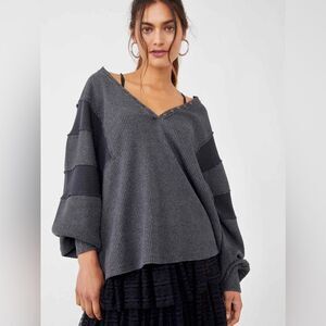 New Free People Callisto Henley Long Sleeve in Grey M